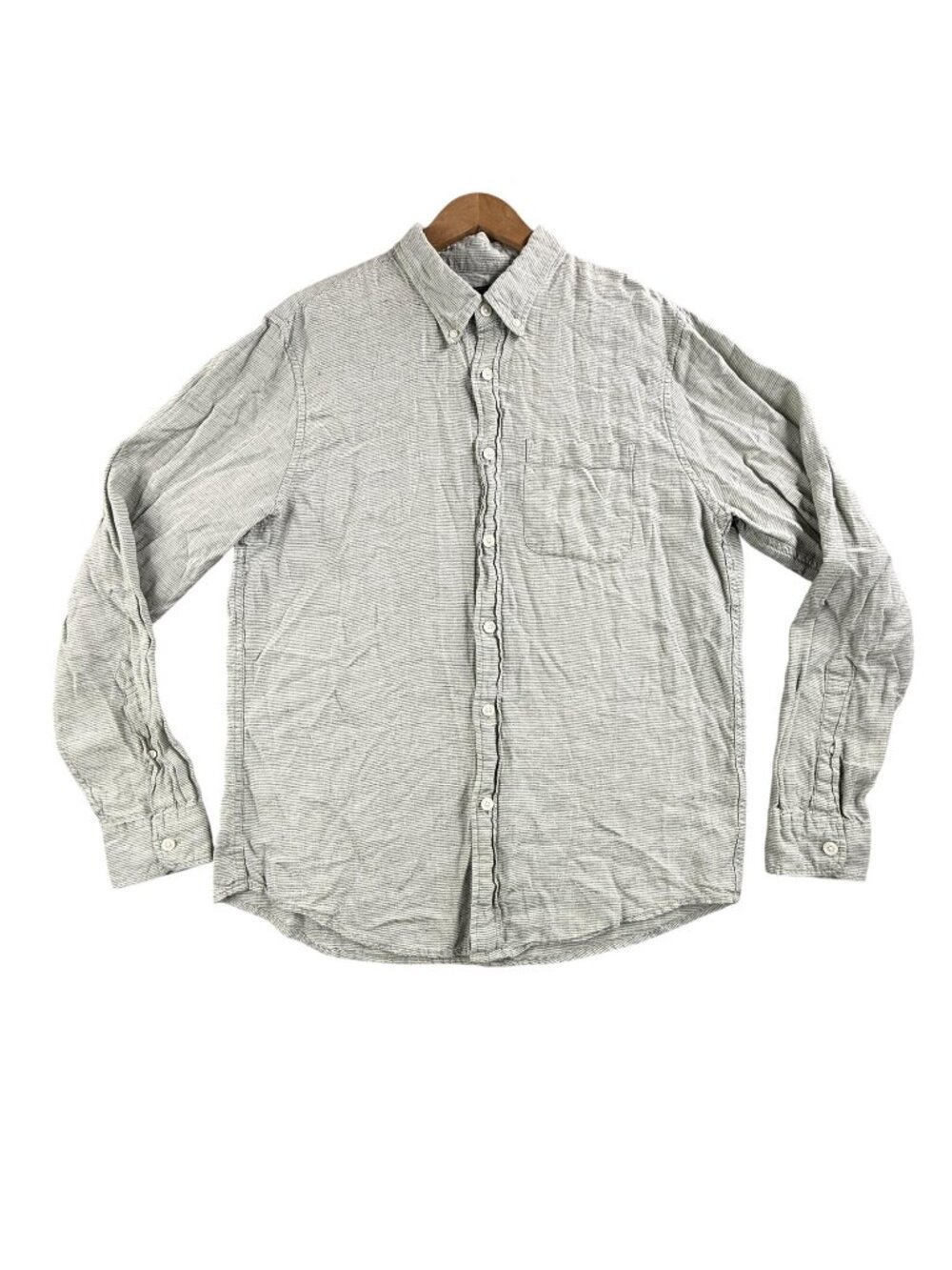 Abercrombie & Fitch Shirt Mens Large Green Stripe Linen Button Down Long Sleeve